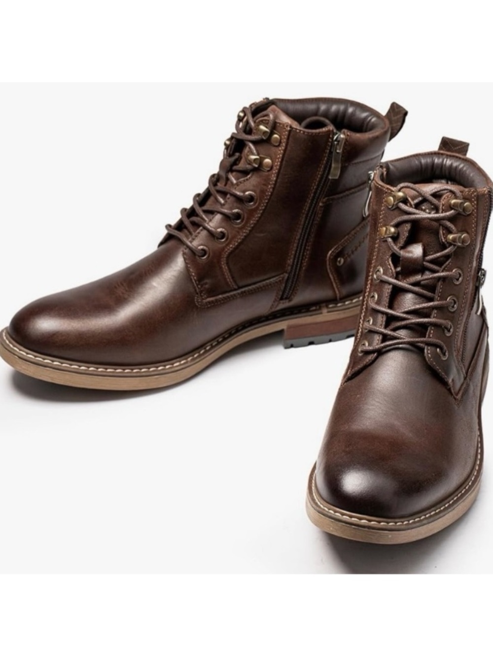 Brand New with Box Men's Brown Leather Zip-Back Combat Boots